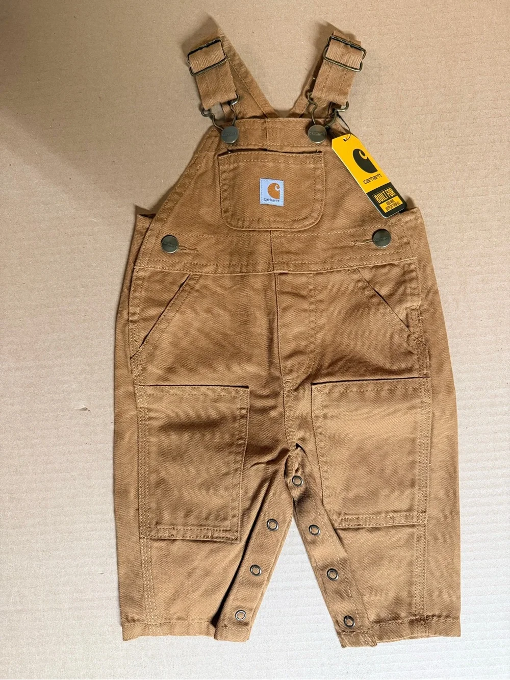 Carhartt Tan Kids Canvas Overalls with Front Pockets